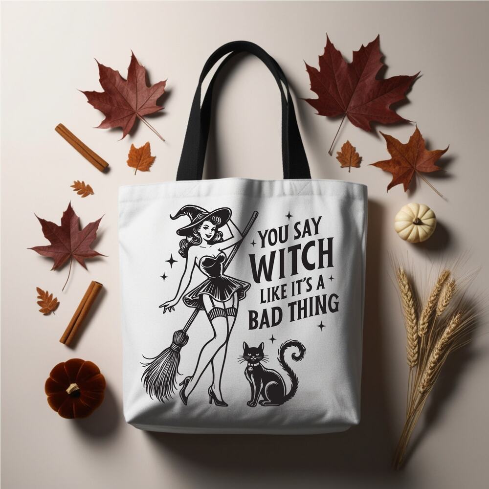 Sassy Pin-Up Witch Tote Bag - Picture 3 of 3
